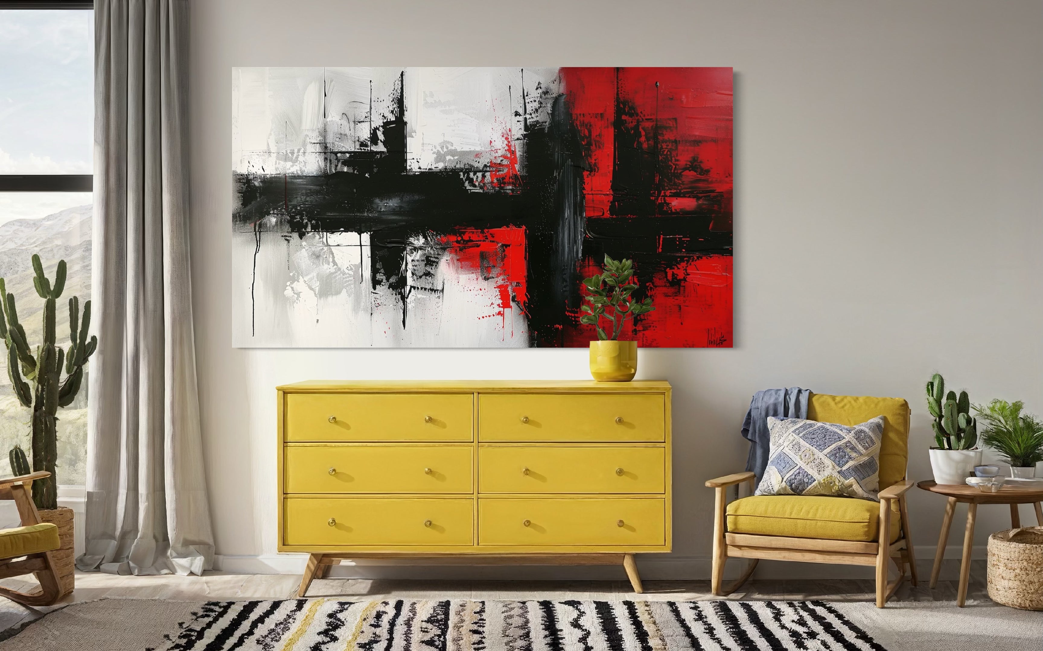 Abstract Red Black And White Painting Canvas Art