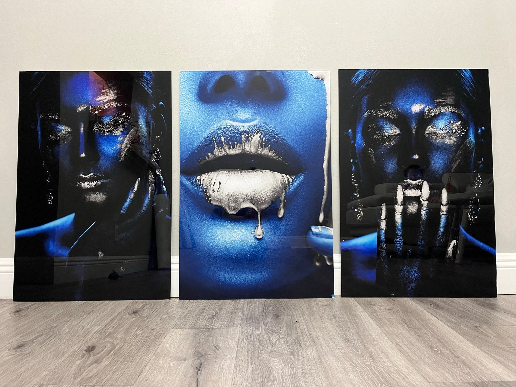 VELVET KISS Blue Woman Gold or Silver Accents Modern Wall Art