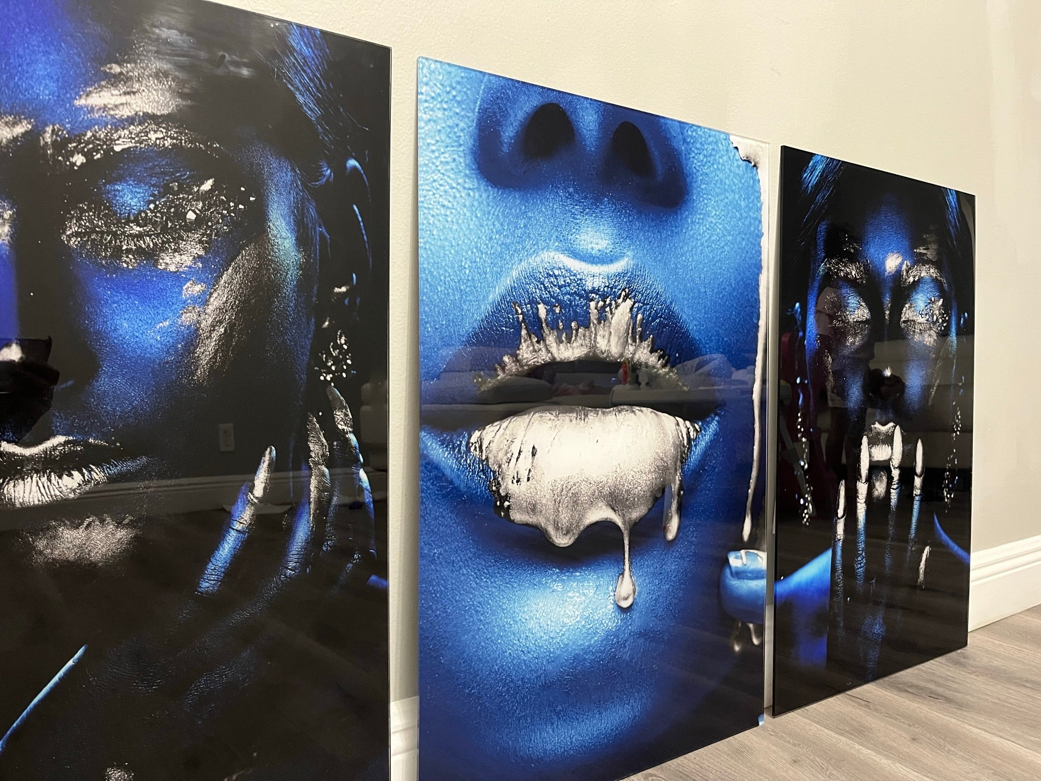 VELVET KISS Blue Woman Gold or Silver Accents Modern Wall Art