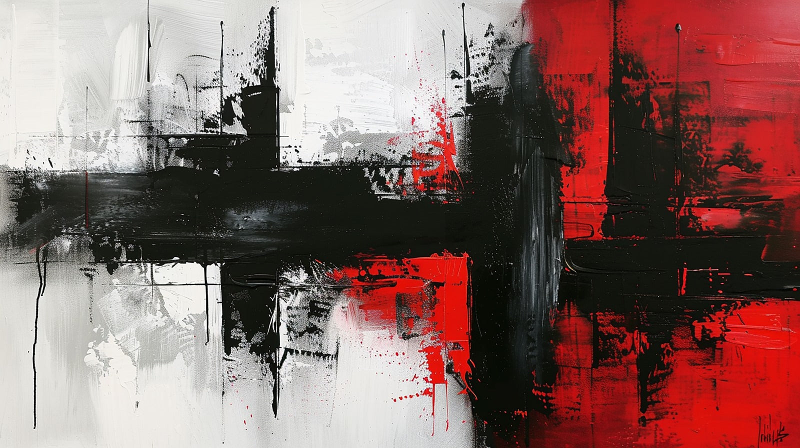 Abstract Red Black And White Painting Canvas Art