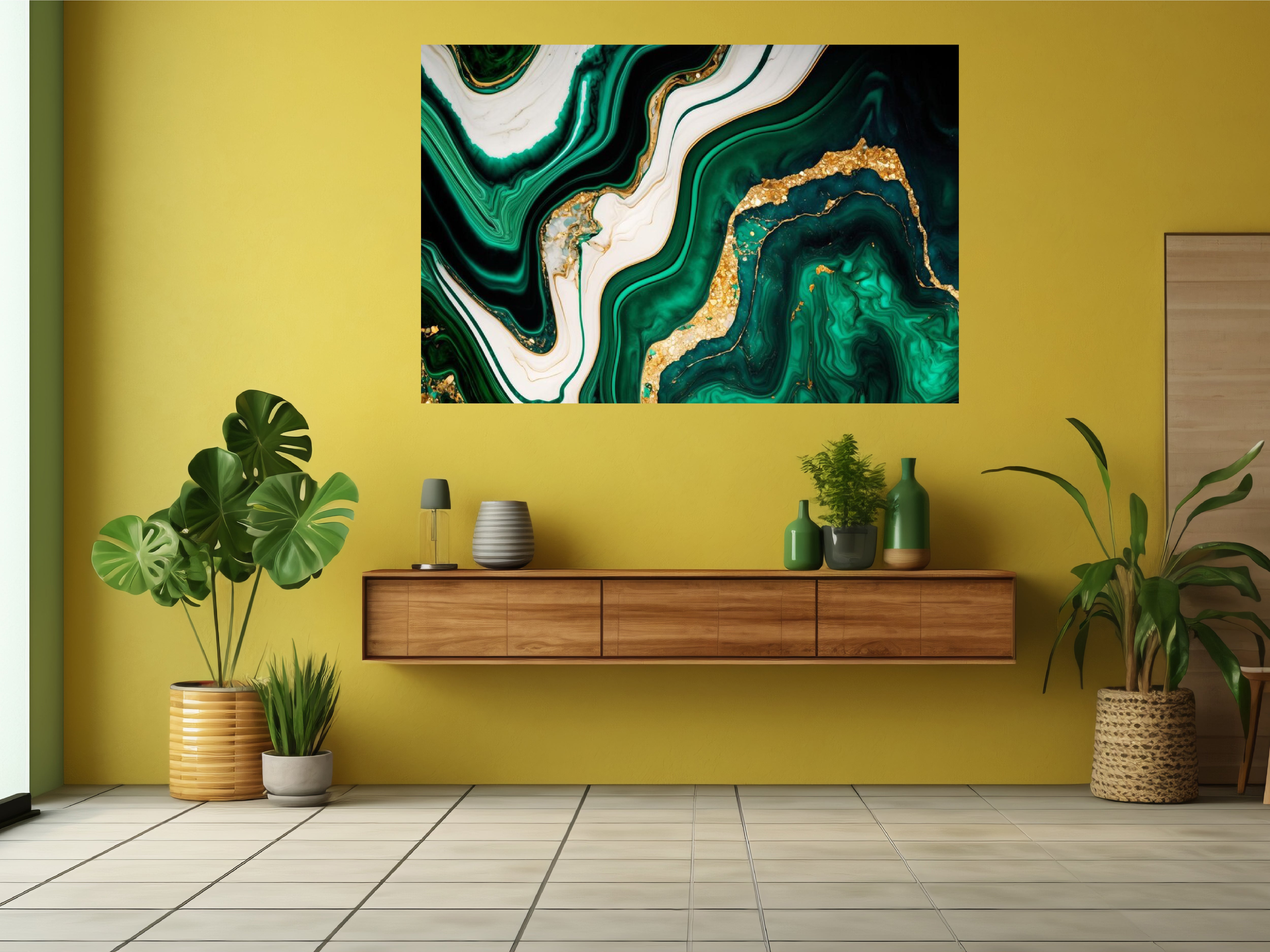 Abstract Texture White Emerald Gold Natura Acrylic Frame