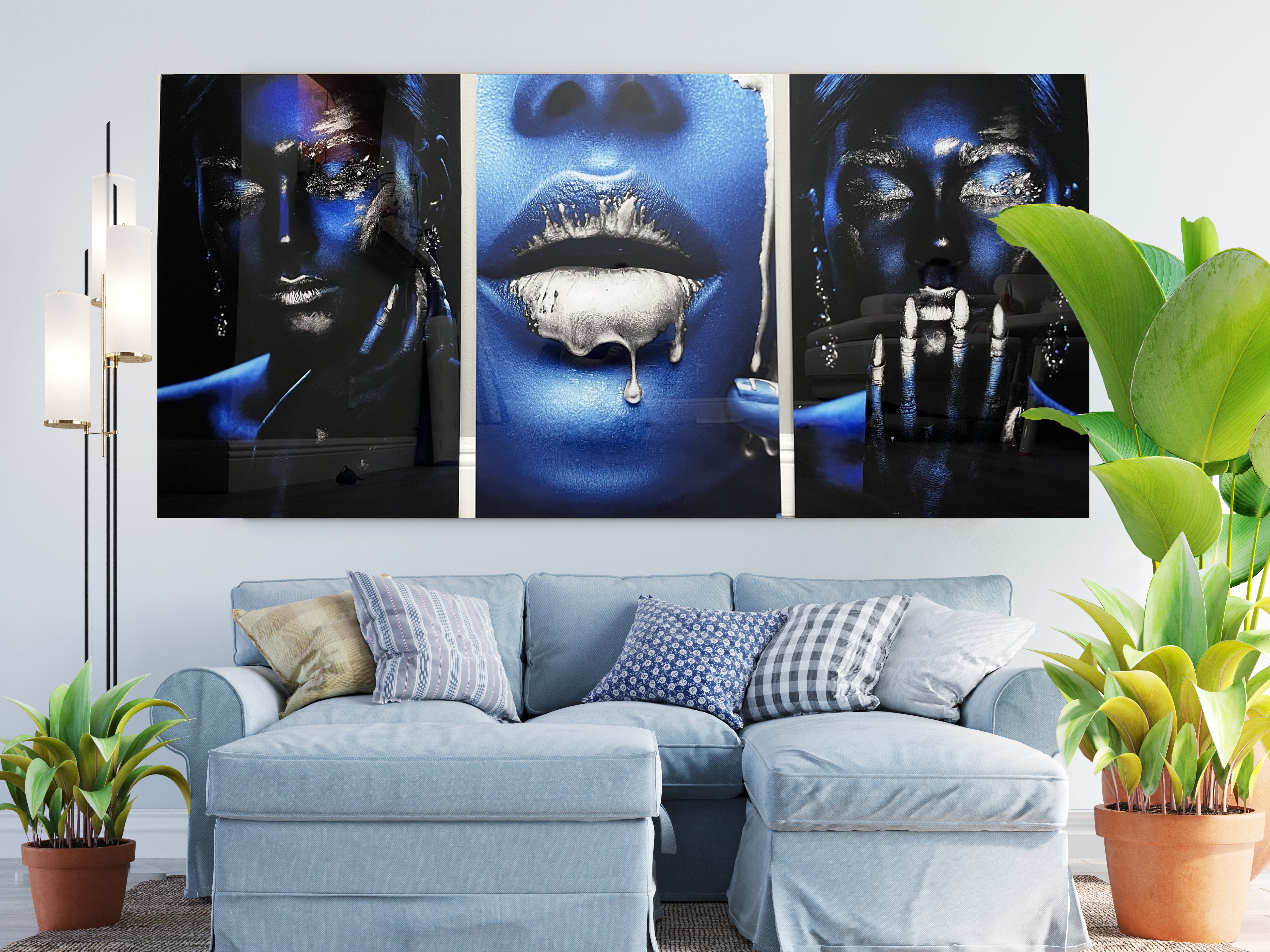 VELVET KISS Blue Woman Gold or Silver Accents Modern Wall Art