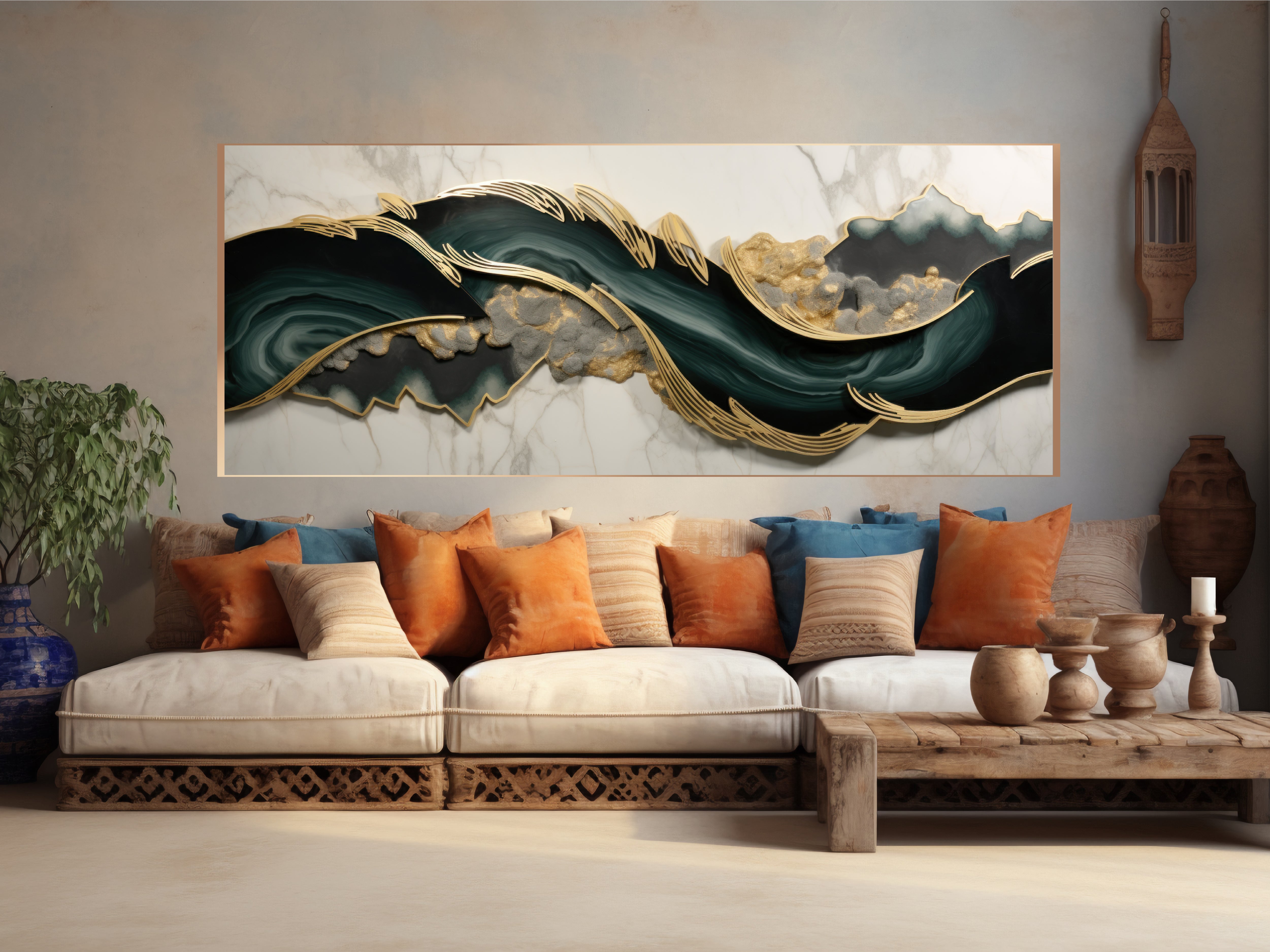 3D Tropical Leaves Marble