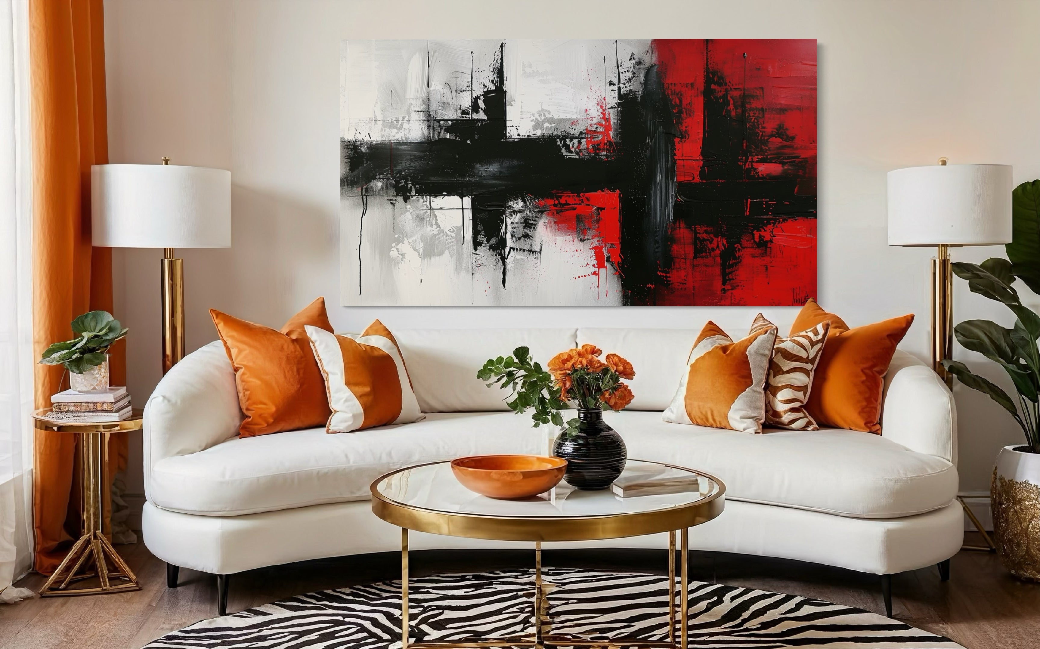 Abstract Red Black And White Painting Canvas Art