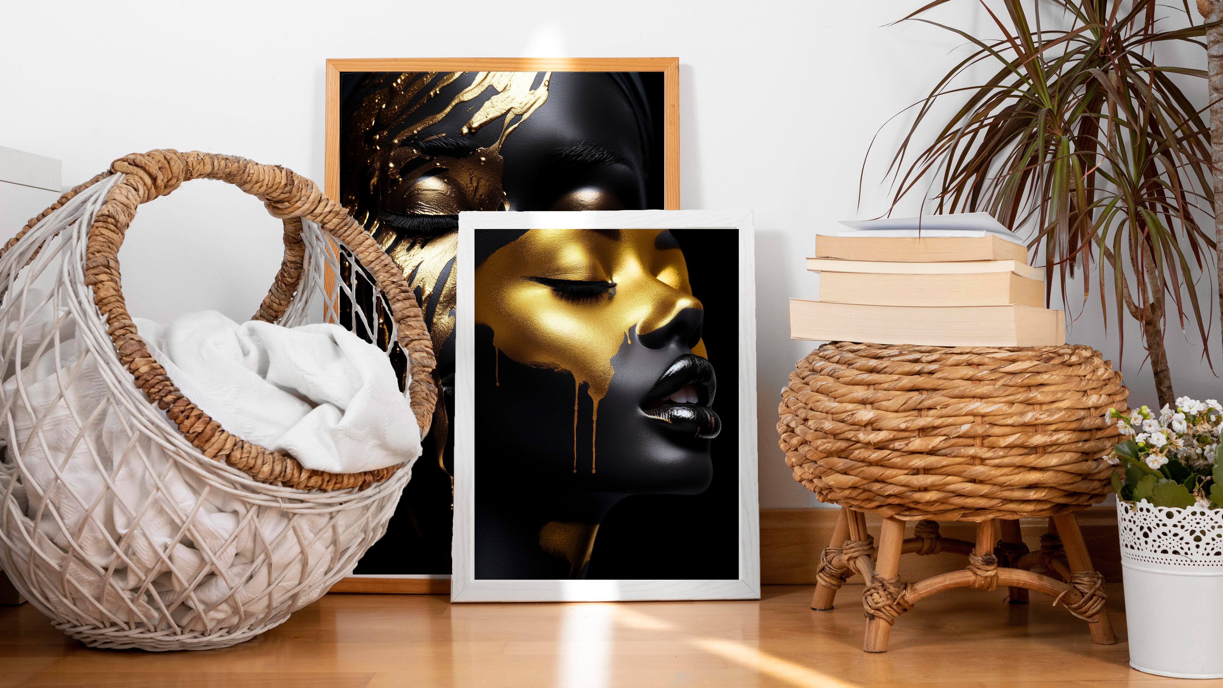 Luxury Woman With Gold Paint Wall Art.