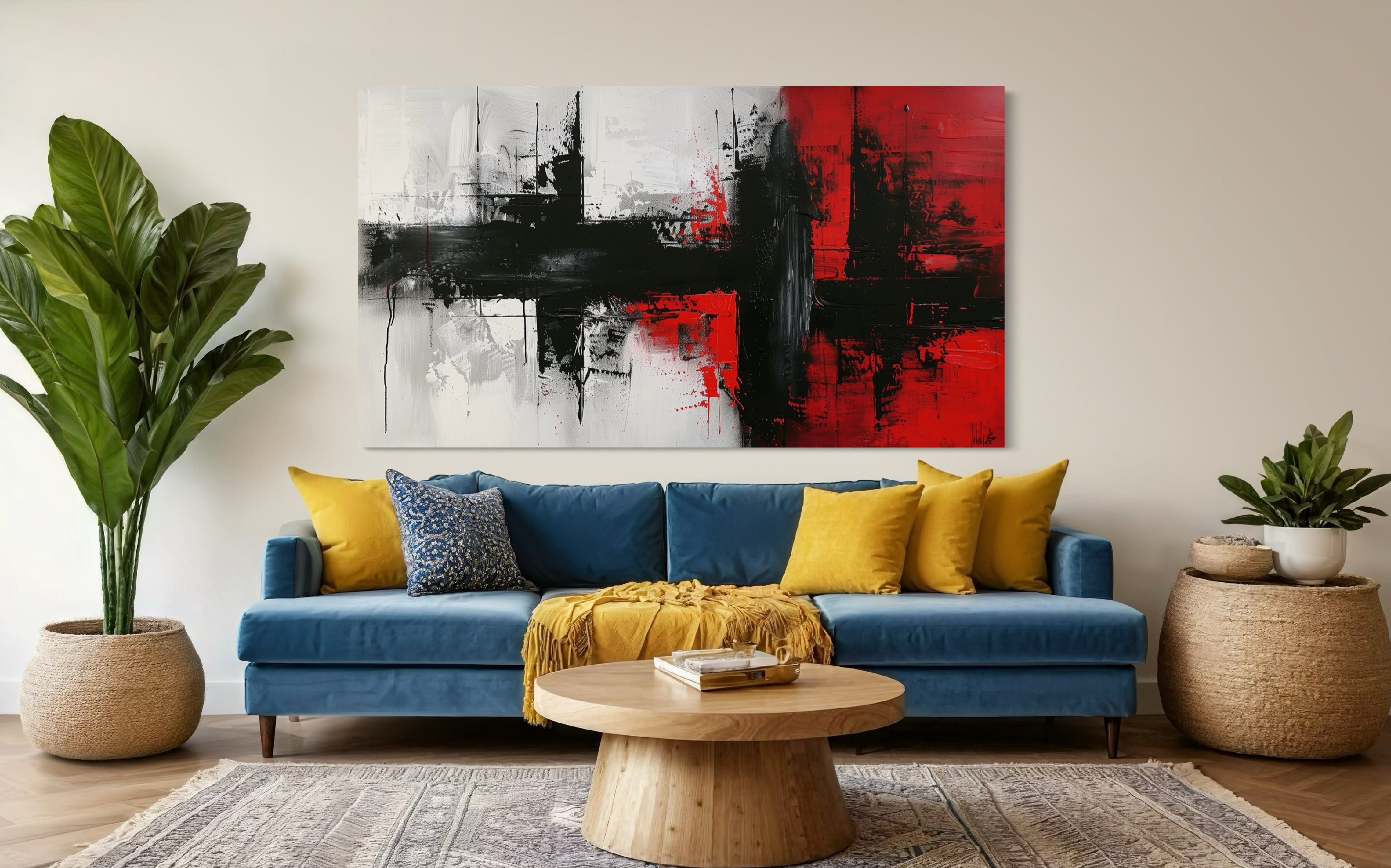 Abstract Red Black And White Painting Canvas Art