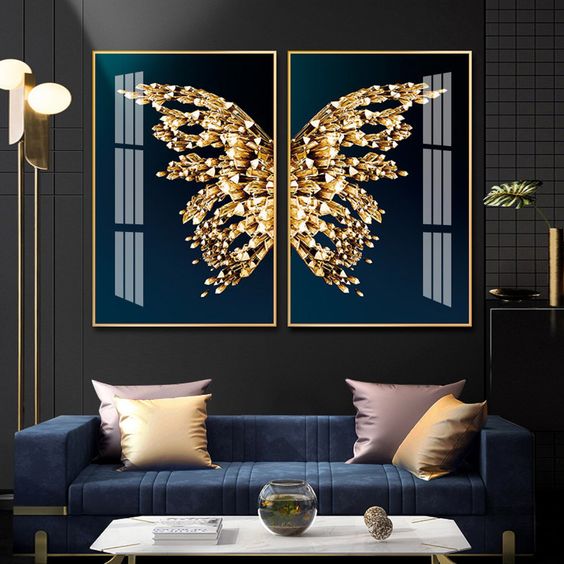 Crystal Gold Butterfly, Black Background