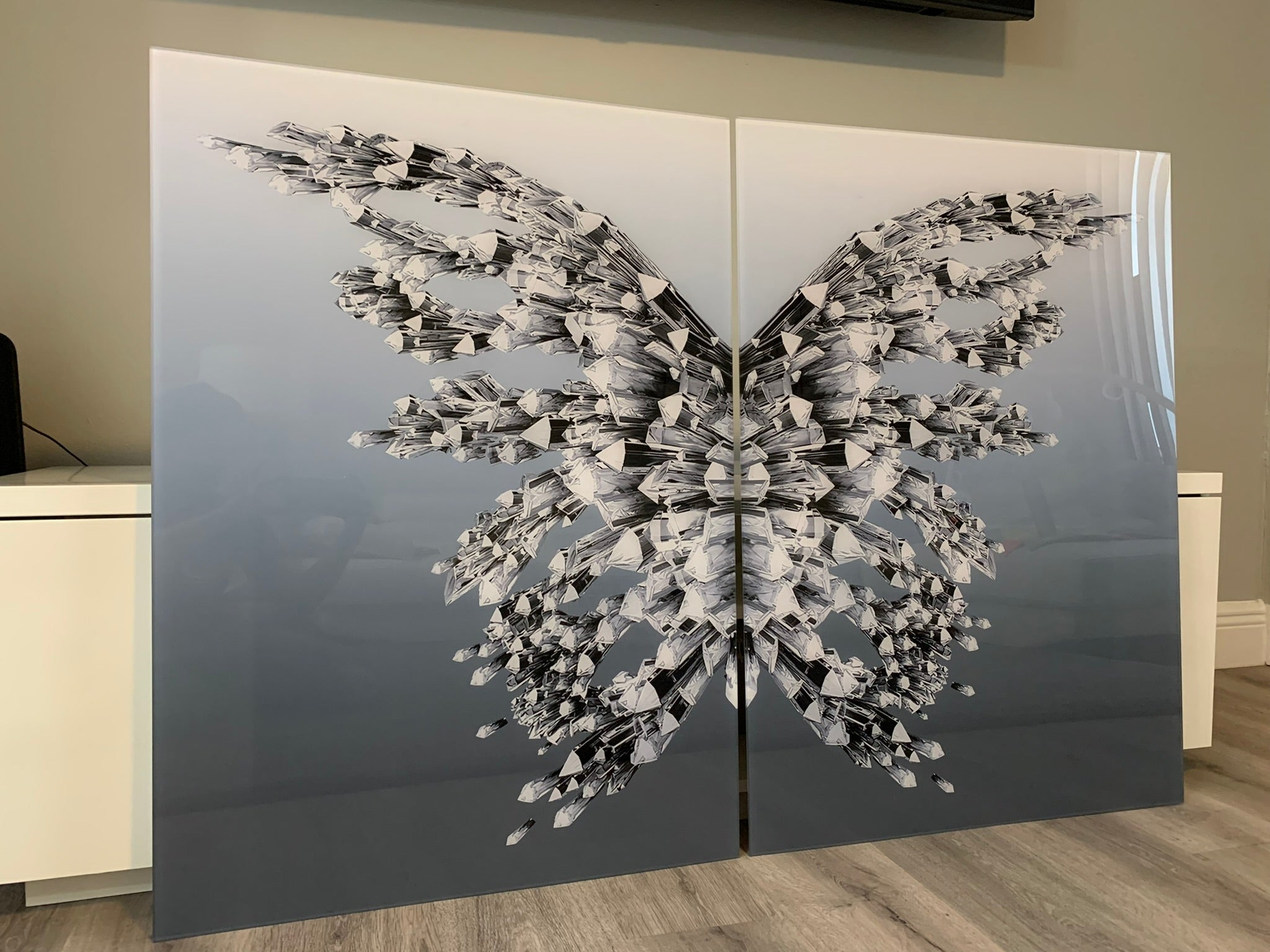 Crystal Silver Butterfly, Grey Gradient Background