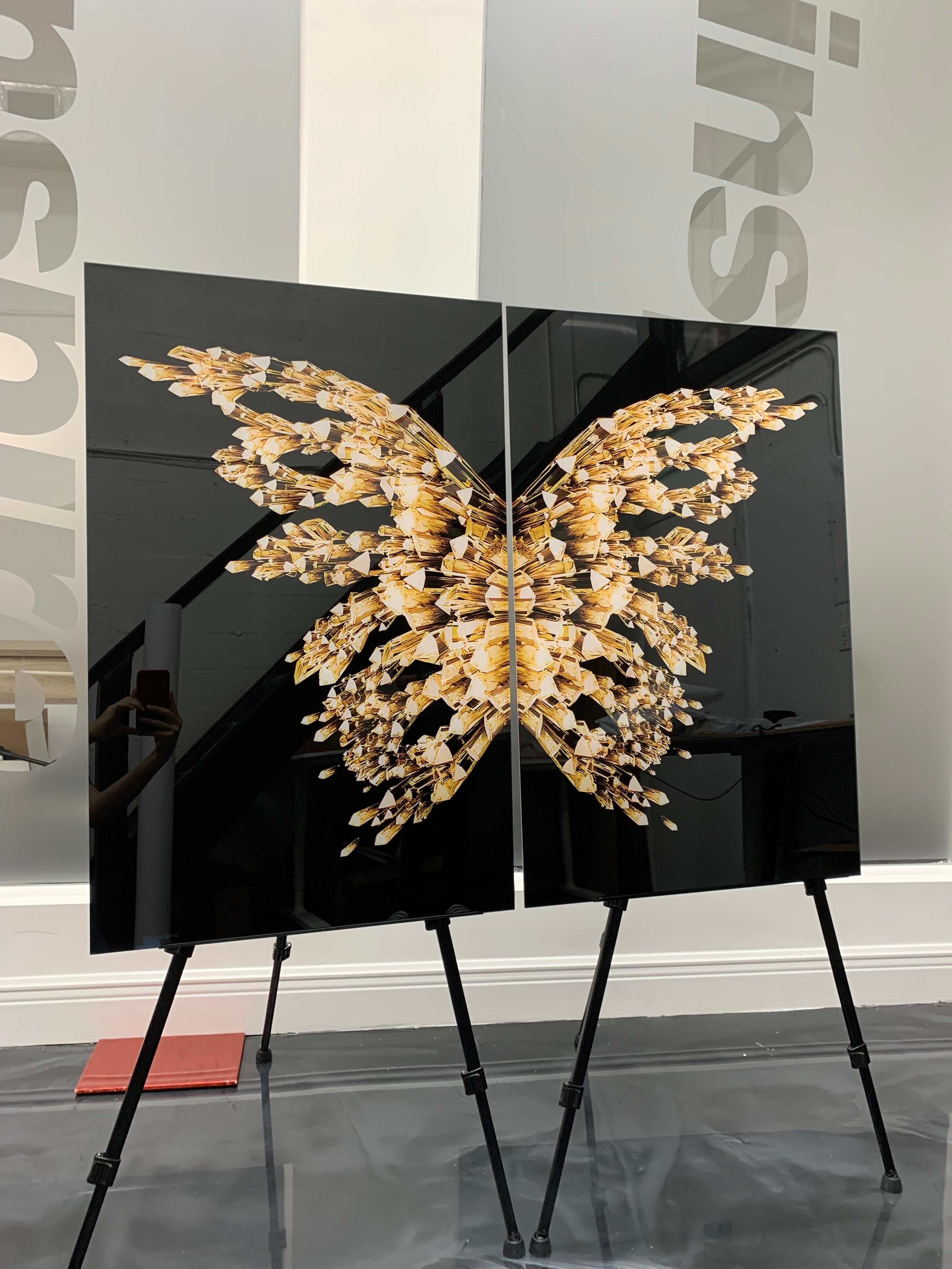 Crystal Gold Butterfly, Black Background