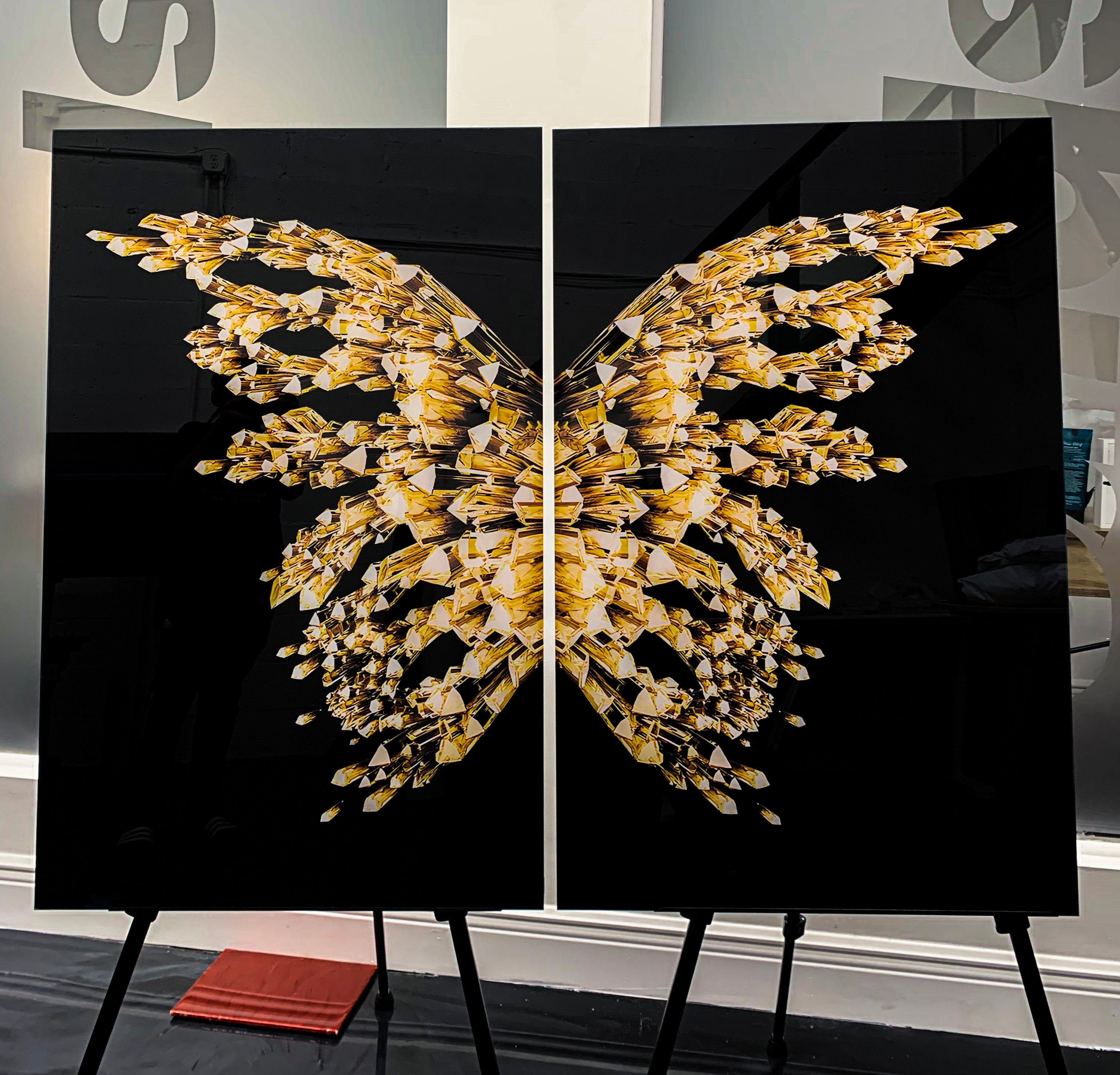 Crystal Gold Butterfly, Black Background