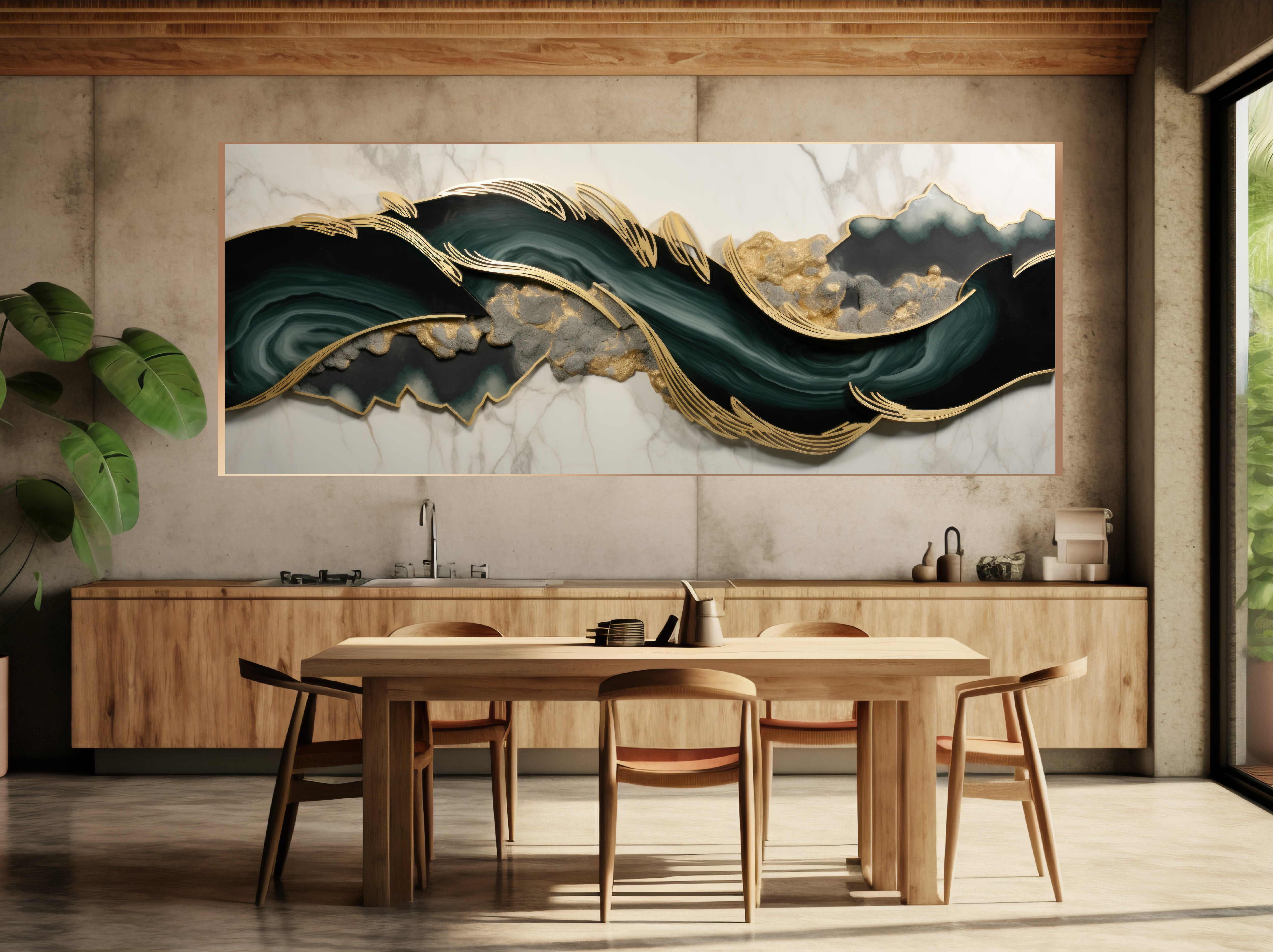 3D Tropical Leaves Marble