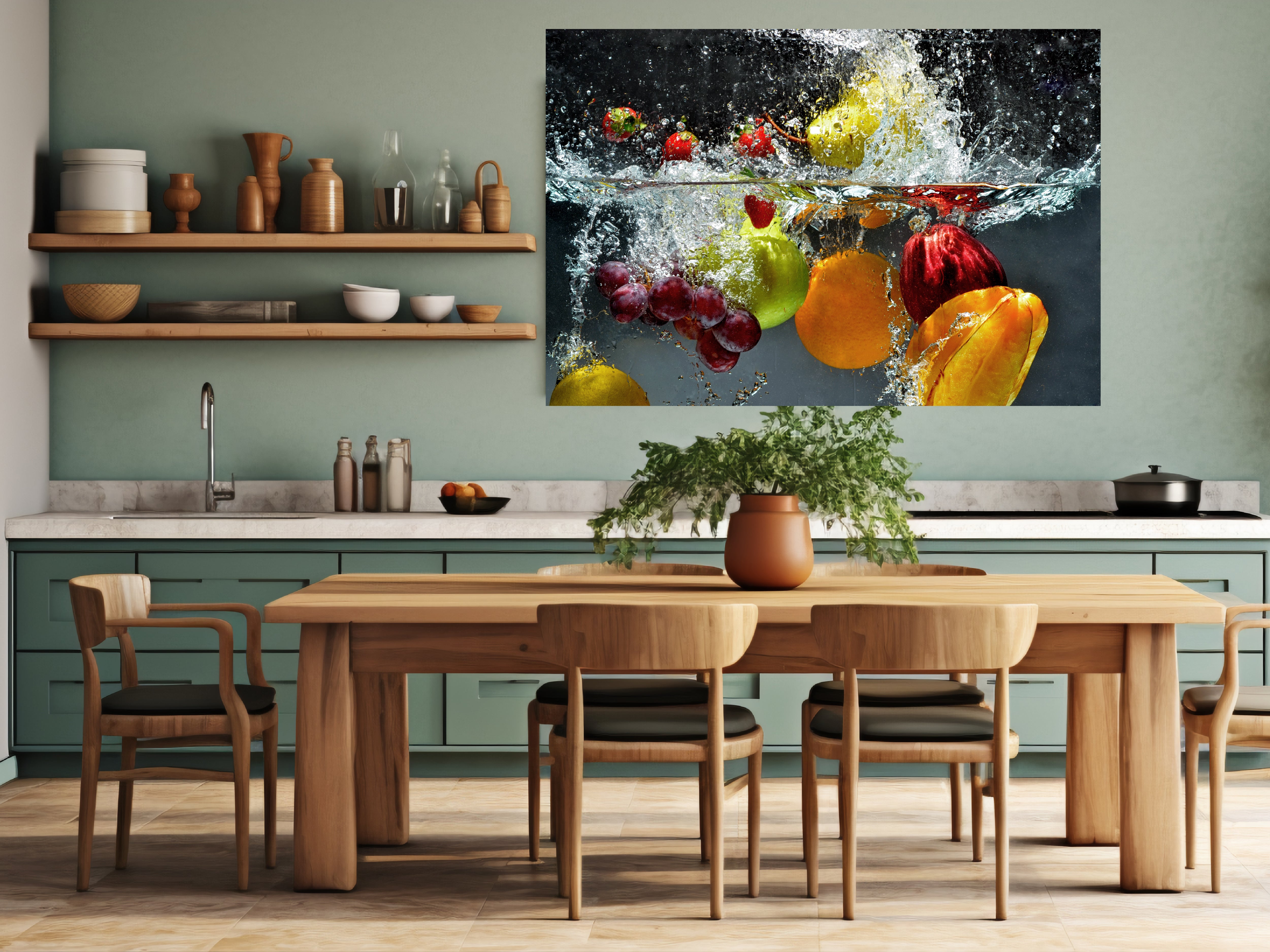 Splashing fruit on water