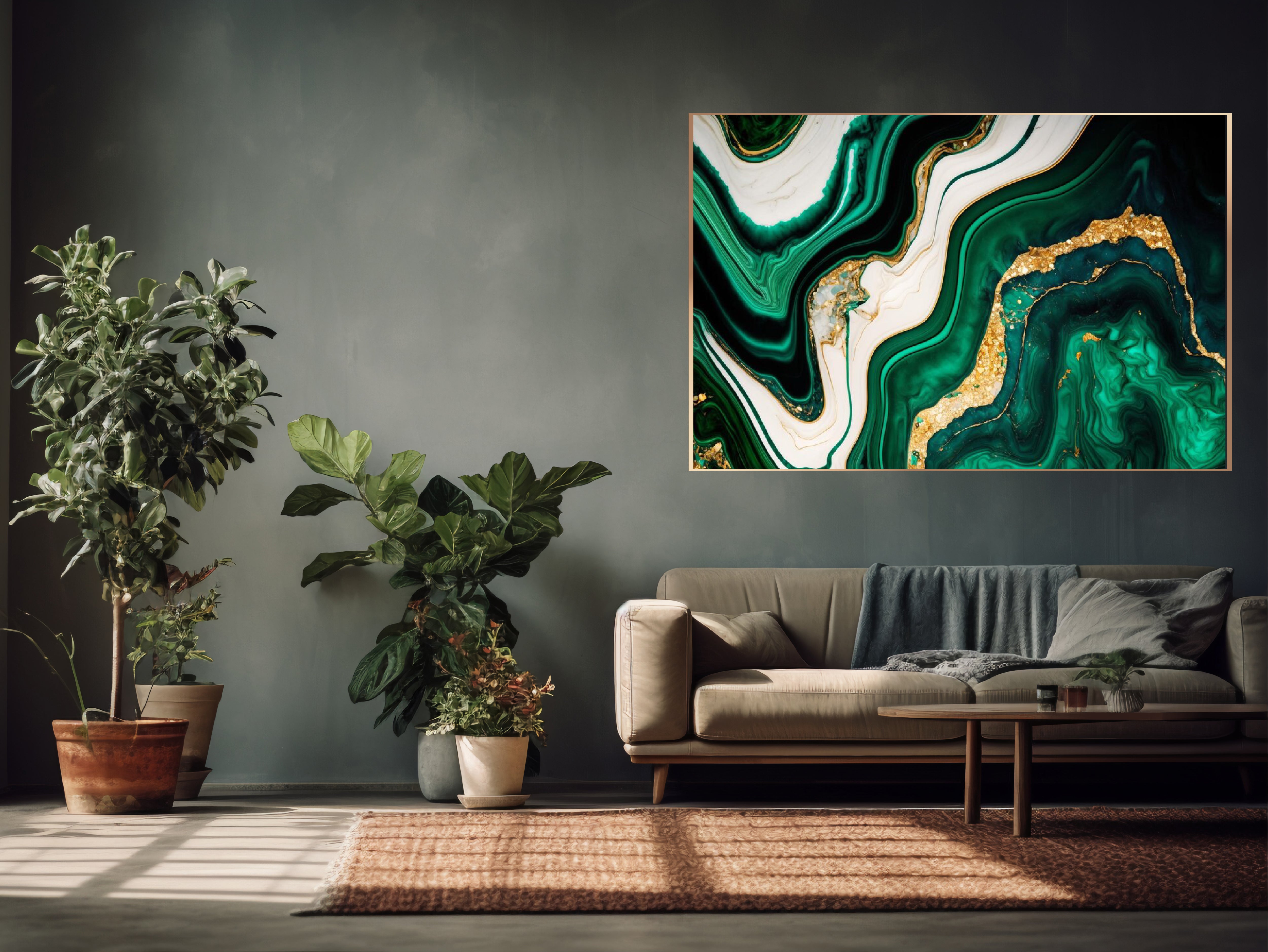 Abstract Texture White Emerald Gold Natura Acrylic Frame